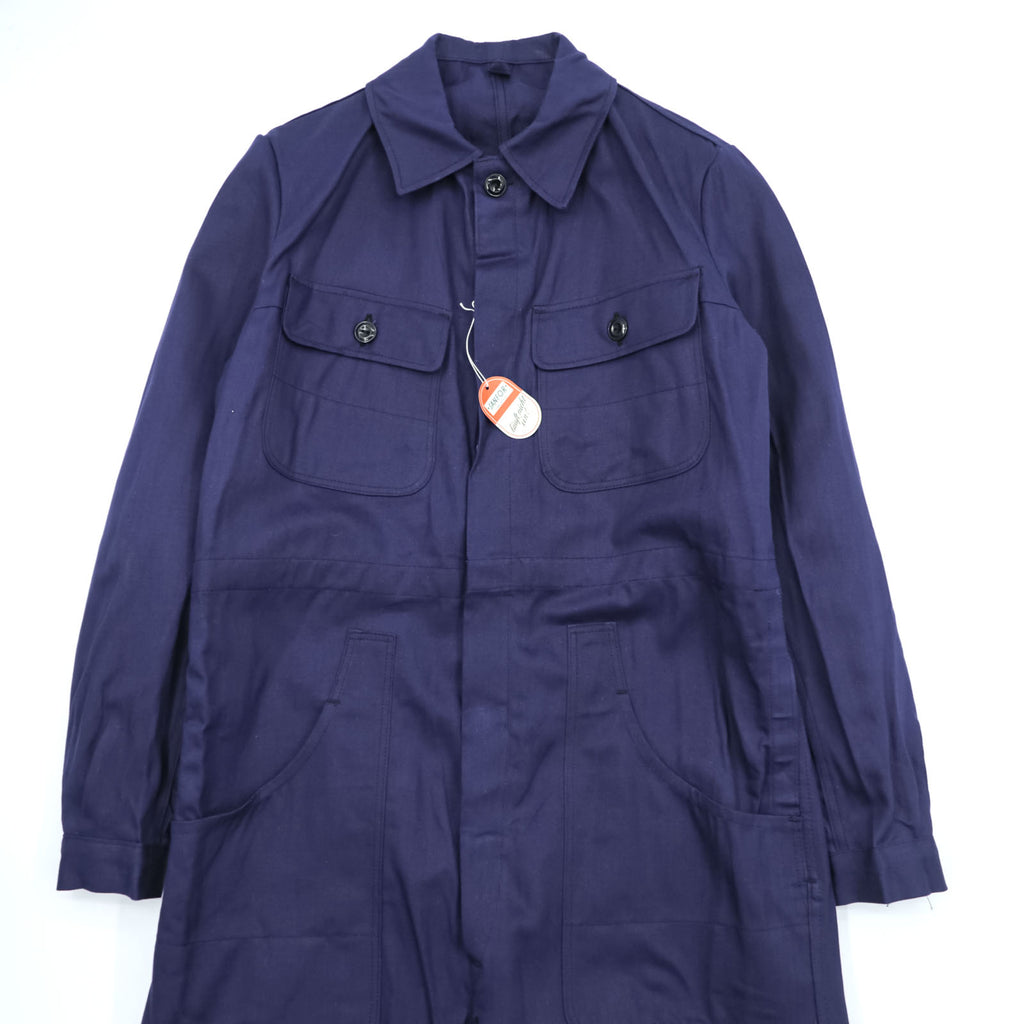 70s Germany Vintage SANFOR Herringbone Twill Coveralls Blue Euro Workwear Jumpsuit Size 46 Deadstock