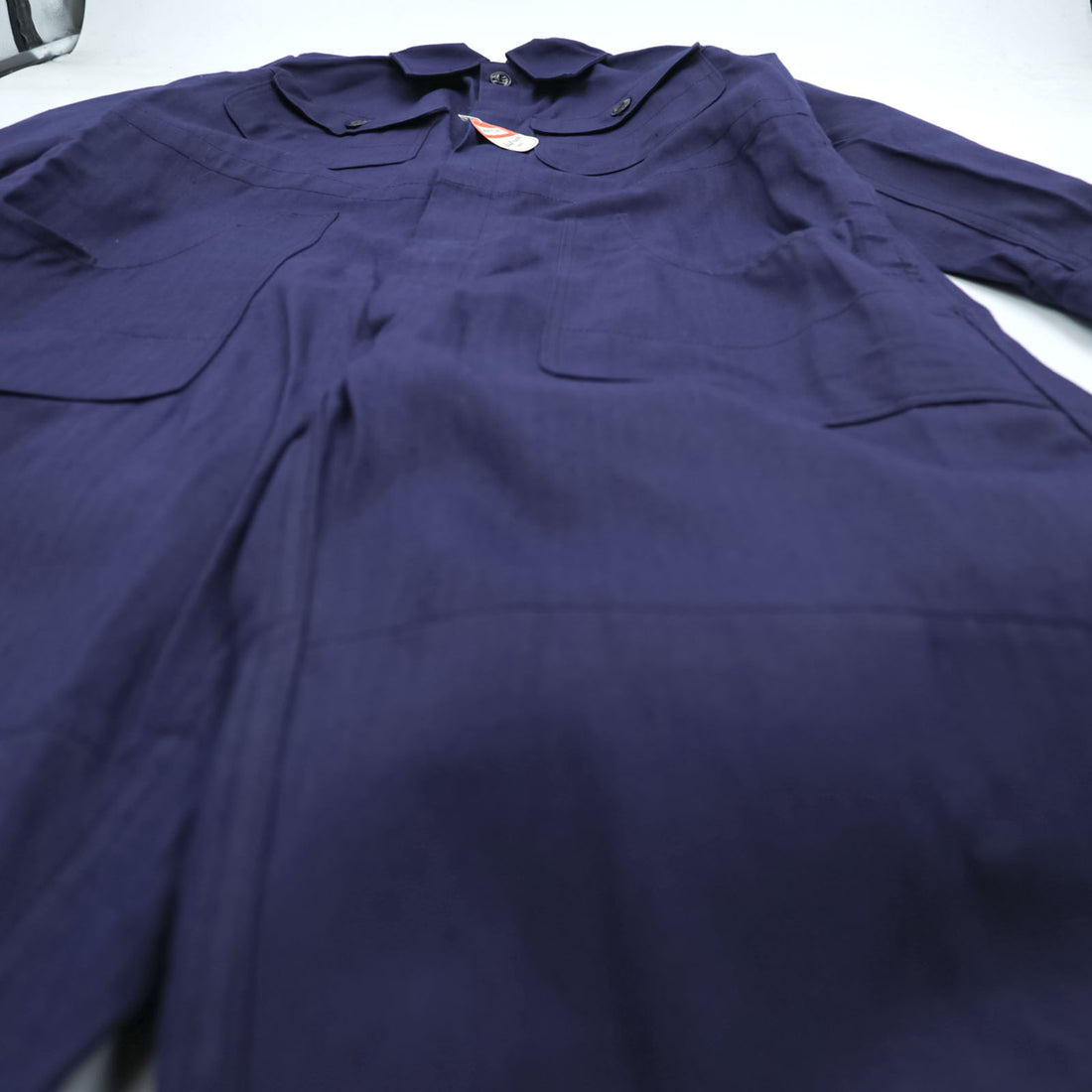 70s Germany Vintage SANFOR Herringbone Twill Coveralls Blue Euro Workwear Jumpsuit Size 46 Deadstock