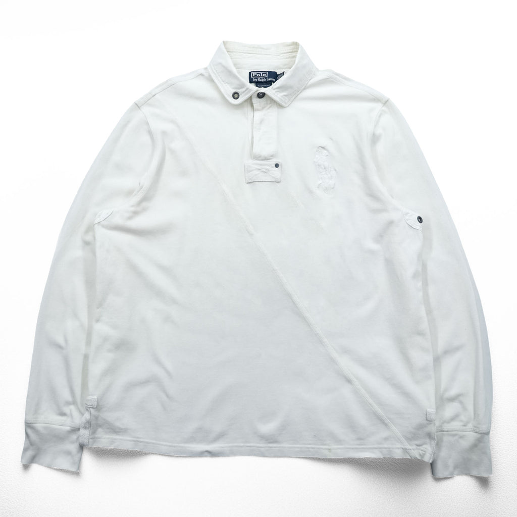 Polo Ralph Lauren 90s Big Pony Polo Shirt Rugby Shirt XL White Elbow Patch CUSTOM FIT Piqué