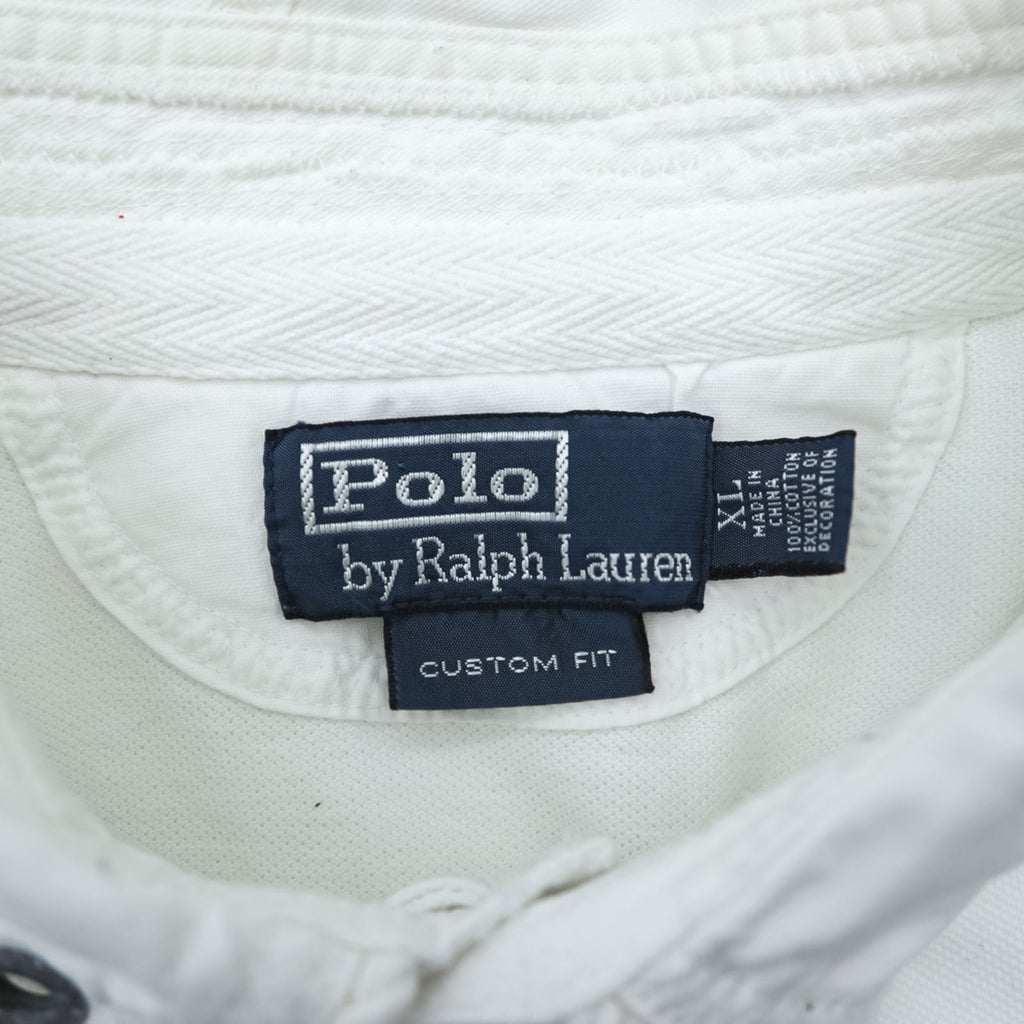 Polo Ralph Lauren 90s Big Pony Polo Shirt Rugby Shirt XL White Elbow Patch CUSTOM FIT Piqué
