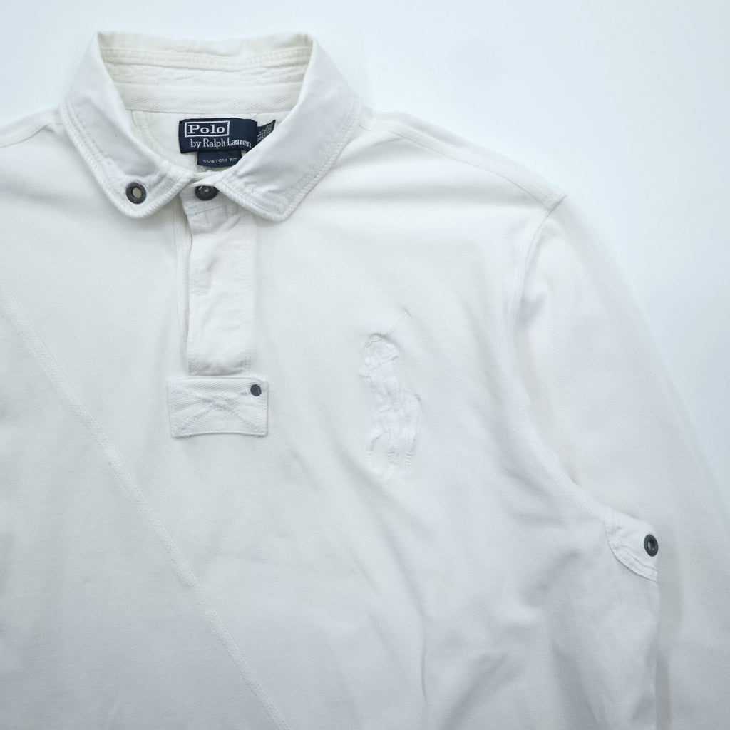 Polo Ralph Lauren 90s Big Pony Polo Shirt Rugby Shirt XL White Elbow Patch CUSTOM FIT Piqué