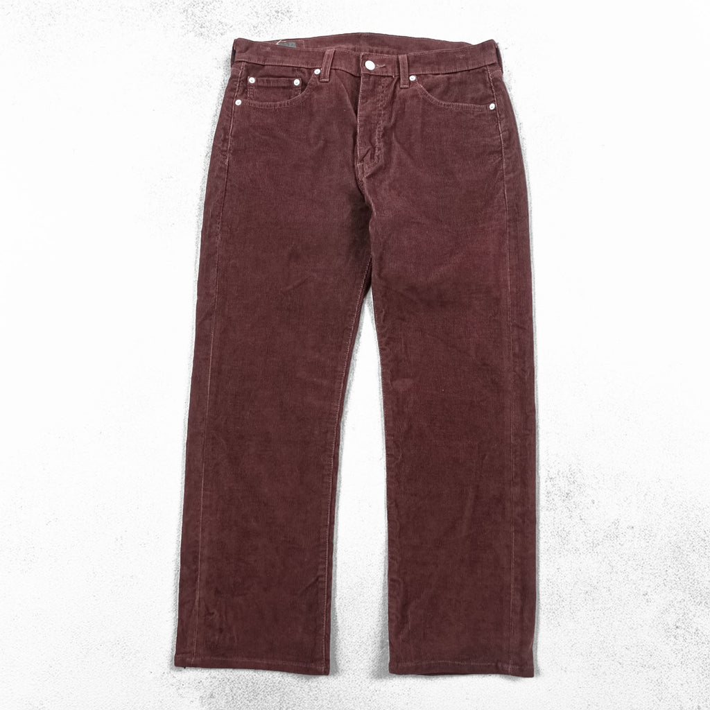 Levi's 505 ビッグE ストレート コーデュロイパンツ L ボルドー ストレッチ レザーパッチ PREMIUM 00505-2398