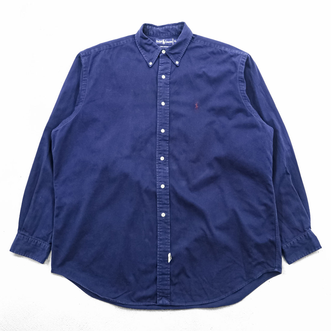 Ralph Lauren 90年代 ボタンダウンシャツ 長袖 コットンシャツ XL ネイビー スモールポニー 刺繍 ロゴ ビッグサイズ