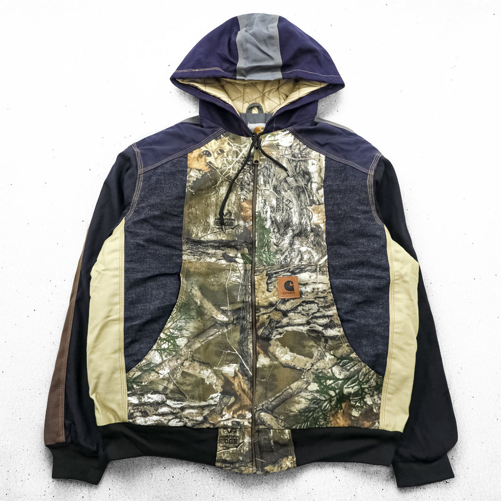 carhartt リメイク 再構築 カラーブロック ダック アクティブジャケット パーカー L マルチカラー クレイジーパターン