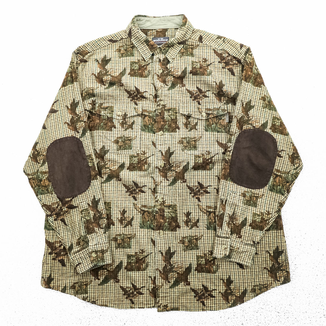 Woolrich エルボーパッチ 総柄 ハンティングシャツ XL ベージュ BUCKSKIN HUNTER WITH DOG 千鳥格子 カモ 6417