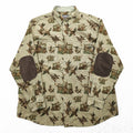 Woolrich Elbow Patch All-Over Print Hunting Shirt XL Beige BUCKSKIN HUNTER WITH DOG Houndstooth Camo 6417