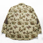 Woolrich Elbow Patch All-Over Print Hunting Shirt XL Beige BUCKSKIN HUNTER WITH DOG Houndstooth Camo 6417
