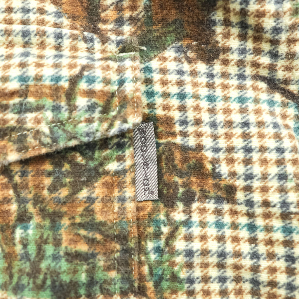 Woolrich Elbow Patch All-Over Print Hunting Shirt XL Beige BUCKSKIN HUNTER WITH DOG Houndstooth Camo 6417