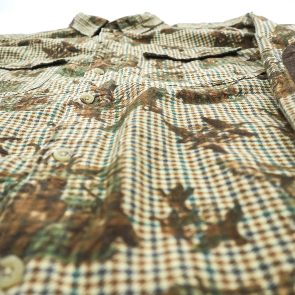 Woolrich Elbow Patch All-Over Print Hunting Shirt XL Beige BUCKSKIN HUNTER WITH DOG Houndstooth Camo 6417
