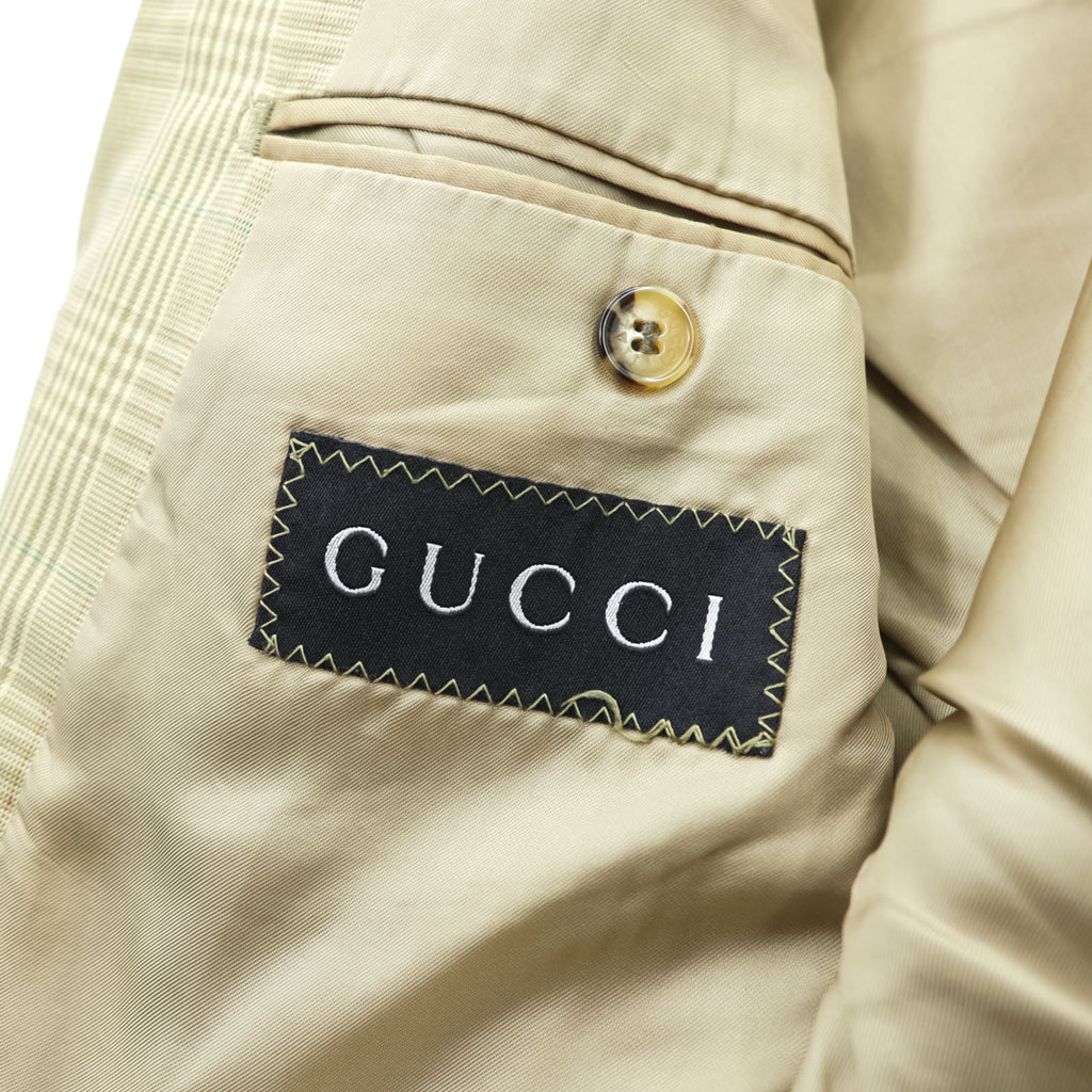 GUCCI Made in Italy Glen Check 2B Tailored Jacket Blazer L Beige Check Wool