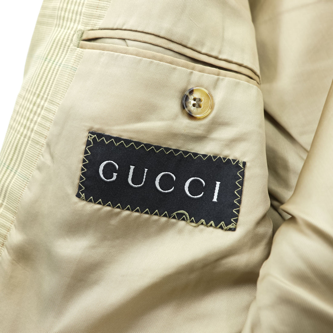 GUCCI Made in Italy Glen Check 2B Tailored Jacket Blazer L Beige Check Wool