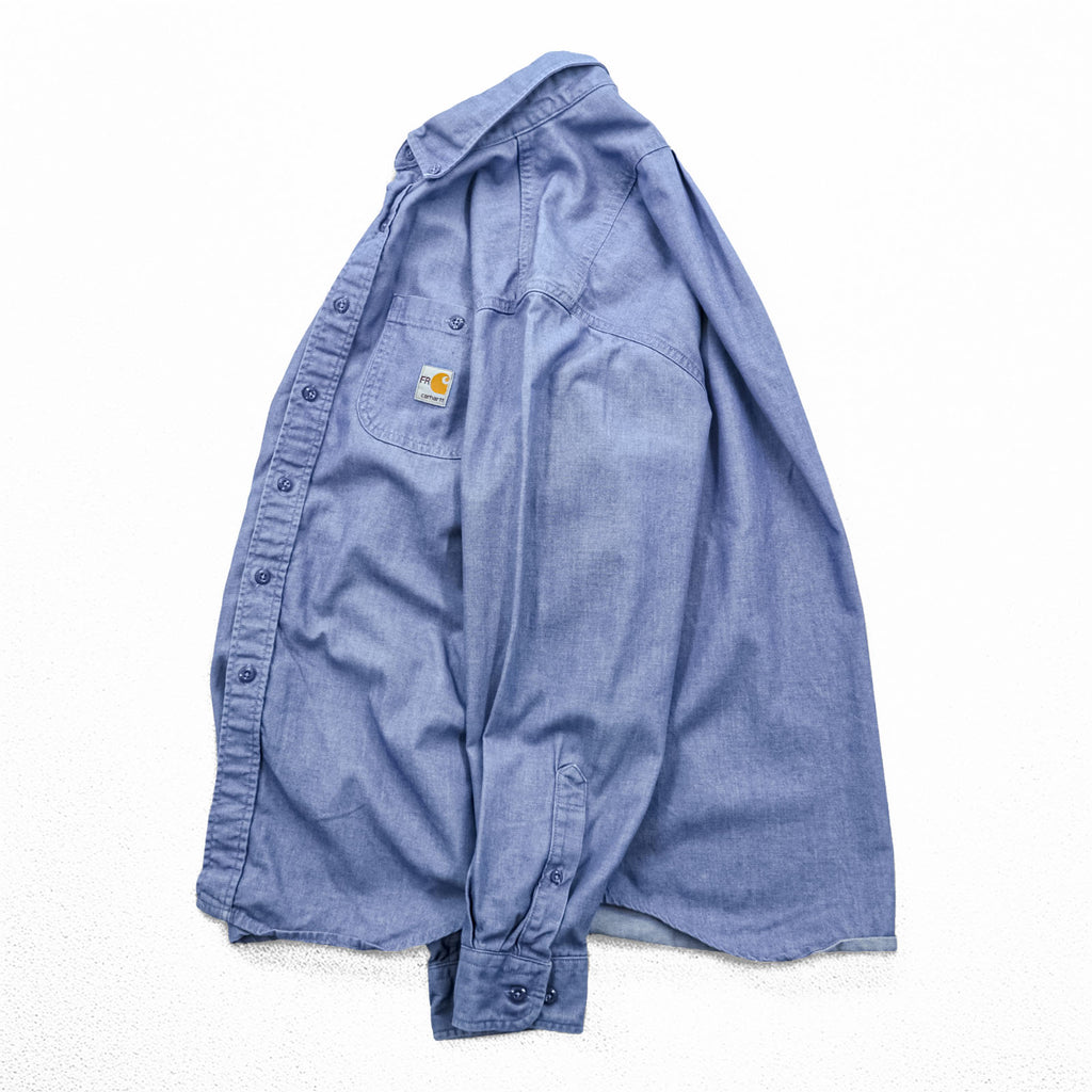 Carhartt 90s Chambray Work Shirt L Blue Button-Down Flame Resistant FRS293 CBL
