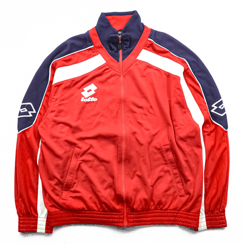 LOTTO 90s Track Jacket Jersey XL Navy Red Stand Collar
