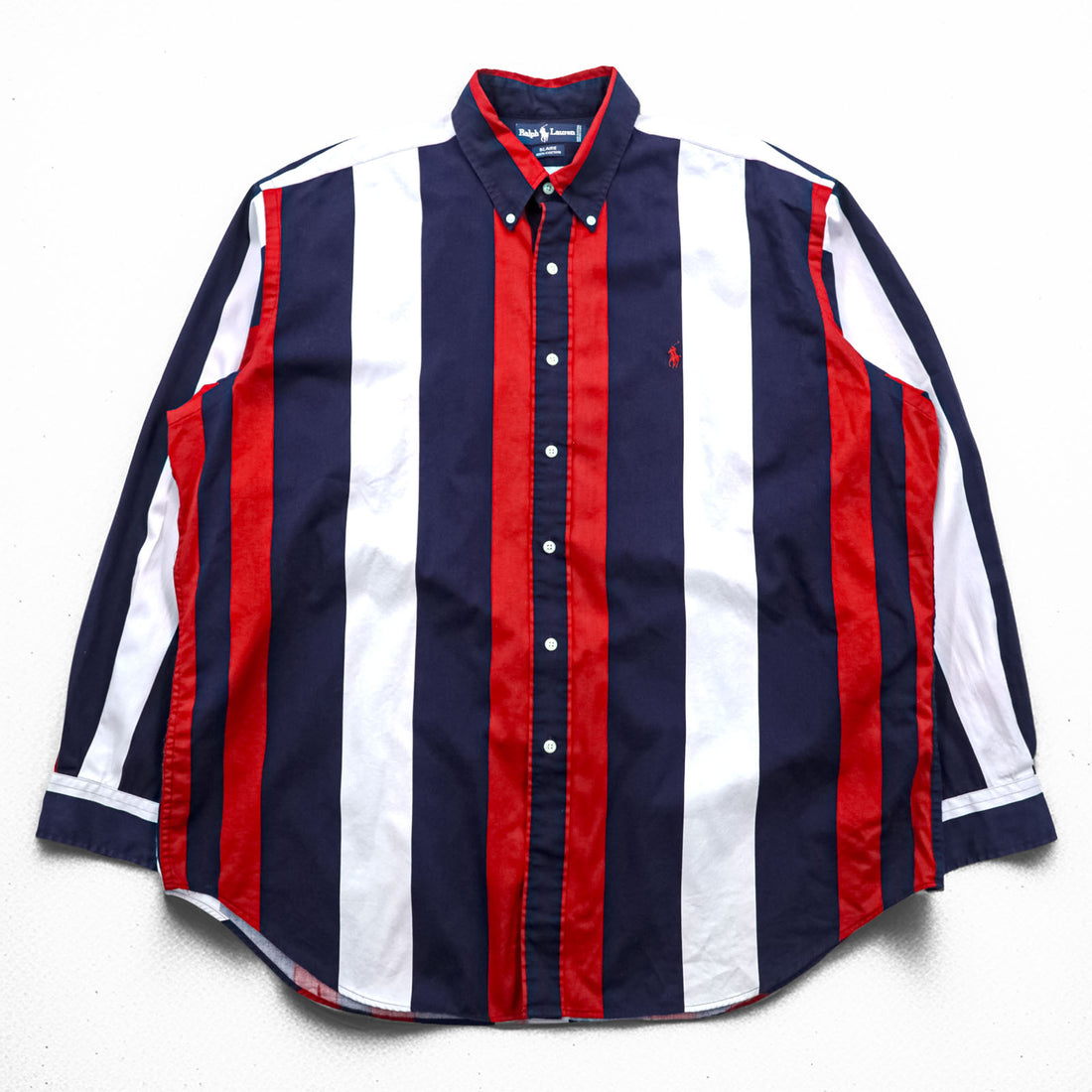 Ralph Lauren 90年代 BLAIRE ボタンダウンシャツ XL ストライプ トリコロール スモールポニー刺繍