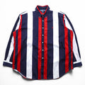 Ralph Lauren 90年代 BLAIRE ボタンダウンシャツ XL ストライプ トリコロール スモールポニー刺繍