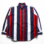 Ralph Lauren 90年代 BLAIRE ボタンダウンシャツ XL ストライプ トリコロール スモールポニー刺繍