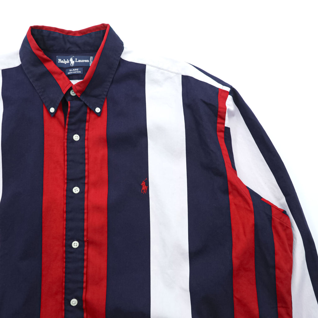 Ralph Lauren 90年代 BLAIRE ボタンダウンシャツ XL ストライプ トリコロール スモールポニー刺繍