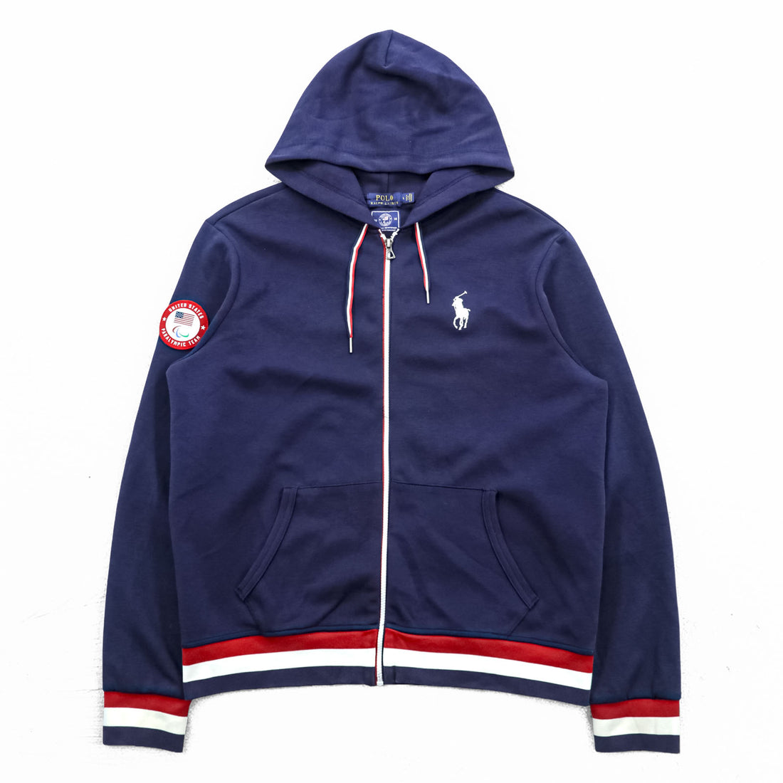Polo Ralph Lauren ジップパーカー L ネイビー 2018 USAモデル ポニー刺繍 トリコロール リブライン
