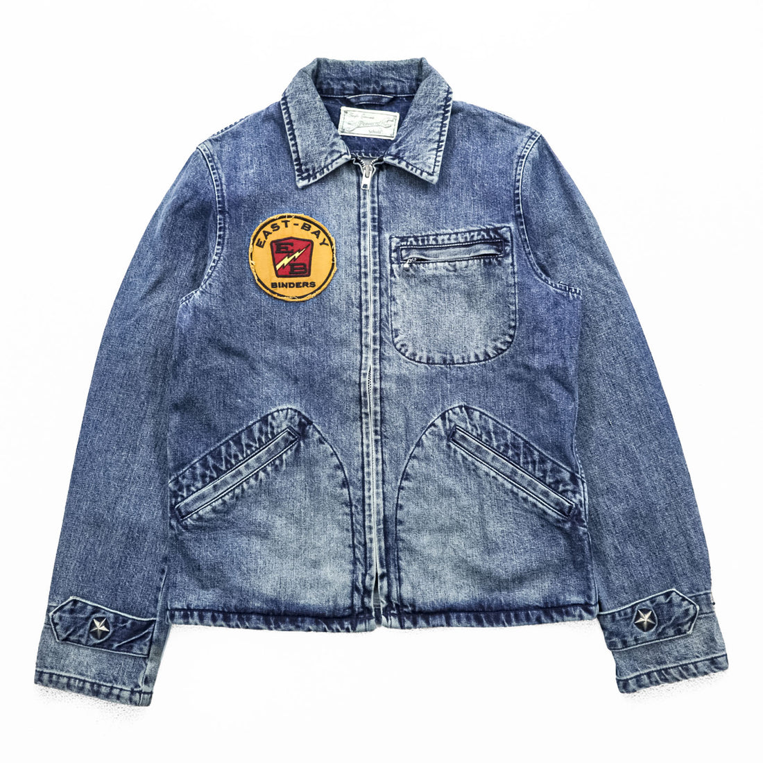 Schott PERFECTO デニムジャケット DENIM CPO JACKET ジップアップ ブルゾン S インディゴ Perfecto EAST-BAY BINDERS 刺繍 ワッペン スタッズ