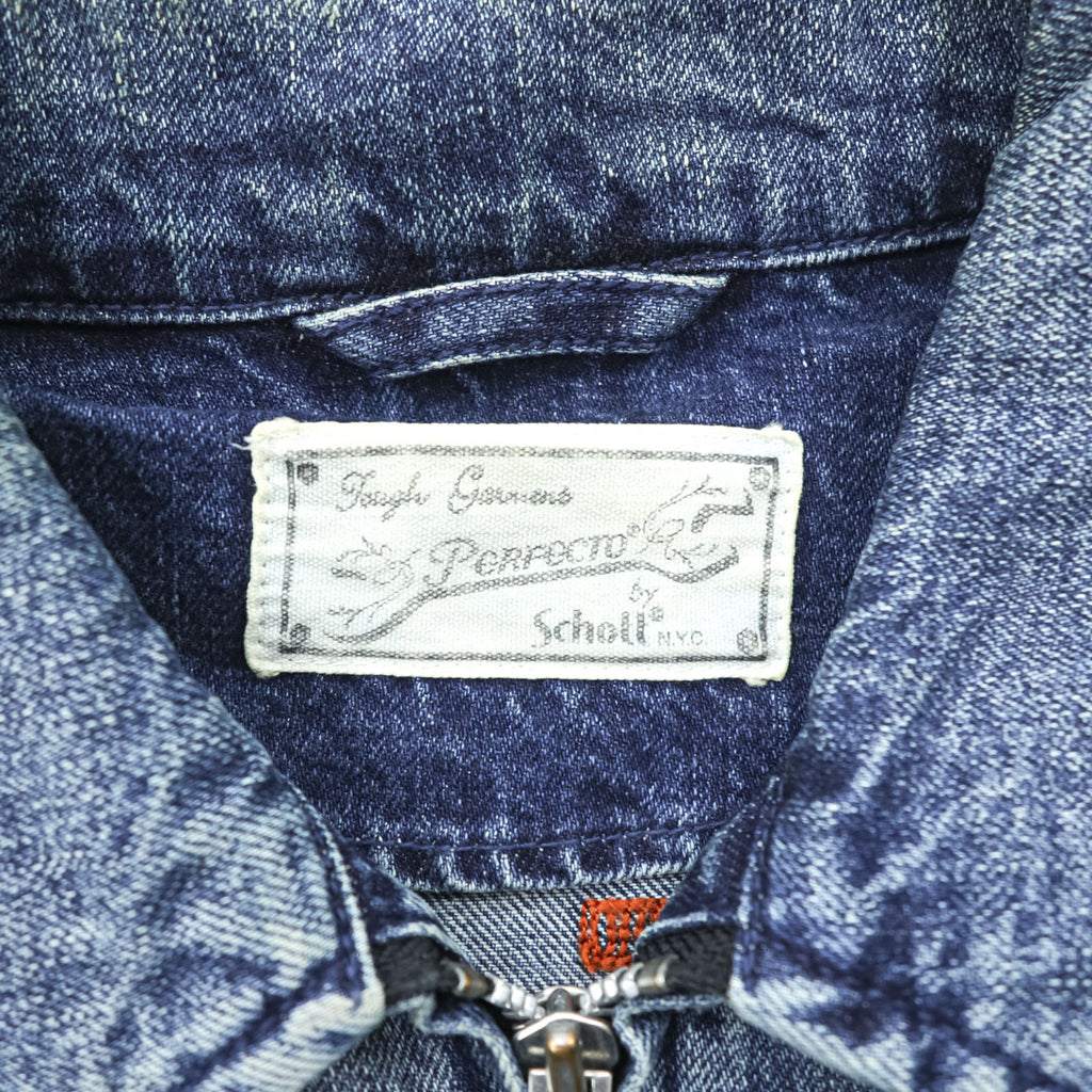 Schott PERFECTO デニムジャケット DENIM CPO JACKET ジップアップ ブルゾン S インディゴ Perfecto EAST-BAY BINDERS 刺繍 ワッペン スタッズ
