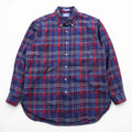 PENDLETON Button-Down Flannel Shirt Long Sleeve Wool Shirt L Navy Plaid Chest Pocket PURE VIRGIN WOOL