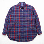 PENDLETON Button-Down Flannel Shirt Long Sleeve Wool Shirt L Navy Plaid Chest Pocket PURE VIRGIN WOOL