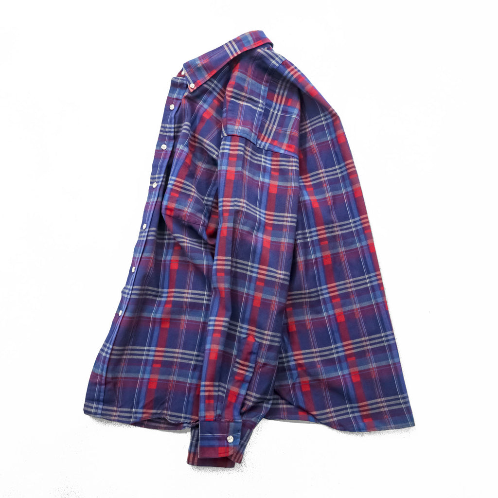 PENDLETON Button-Down Flannel Shirt Long Sleeve Wool Shirt L Navy Plaid Chest Pocket PURE VIRGIN WOOL