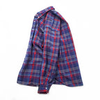 PENDLETON Button-Down Flannel Shirt Long Sleeve Wool Shirt L Navy Plaid Chest Pocket PURE VIRGIN WOOL