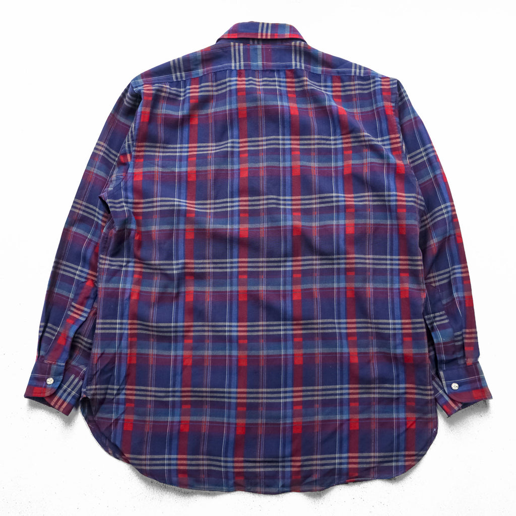 PENDLETON Button-Down Flannel Shirt Long Sleeve Wool Shirt L Navy Plaid Chest Pocket PURE VIRGIN WOOL