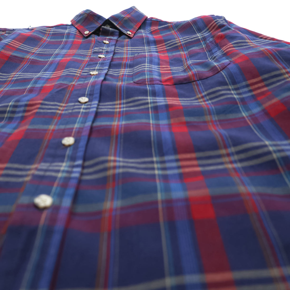 PENDLETON Button-Down Flannel Shirt Long Sleeve Wool Shirt L Navy Plaid Chest Pocket PURE VIRGIN WOOL