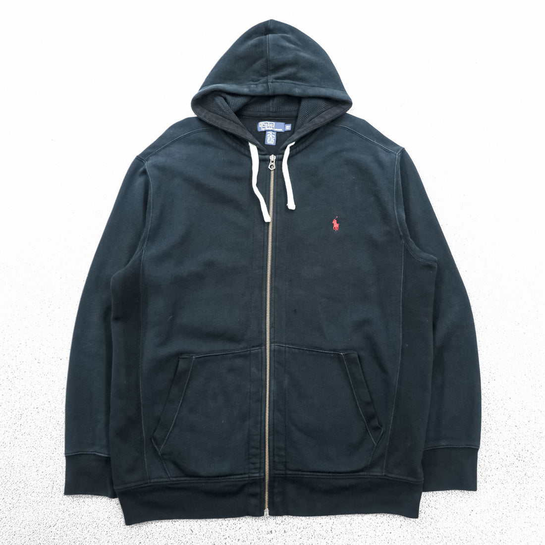 Polo Ralph Lauren 90年代 リバースウィーブ ジップパーカー XL ブラック フロントポケット スモールポニー刺繍