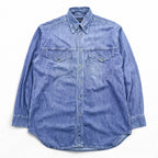 VERSACE 90s Made in Italy Denim Work Shirt XL Indigo Blue Metal Buttons