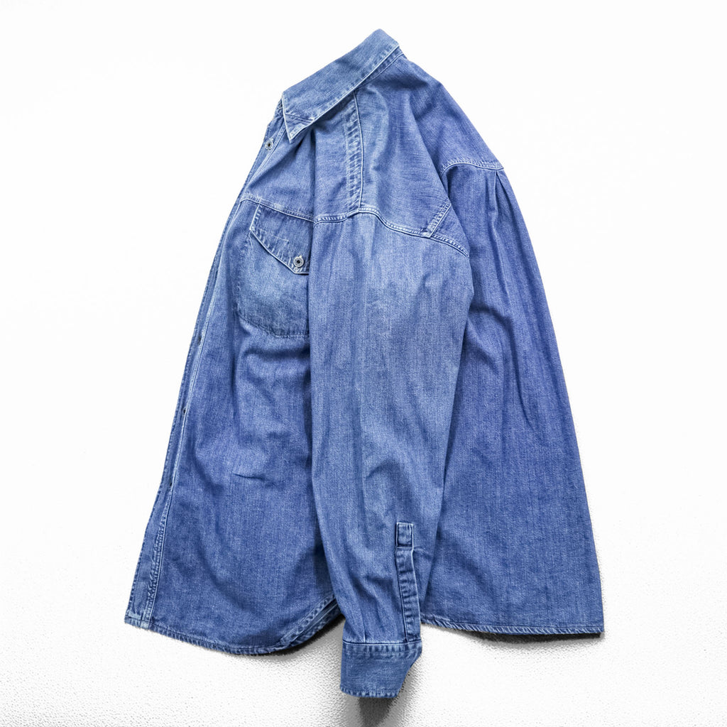 VERSACE 90s Made in Italy Denim Work Shirt XL Indigo Blue Metal Buttons