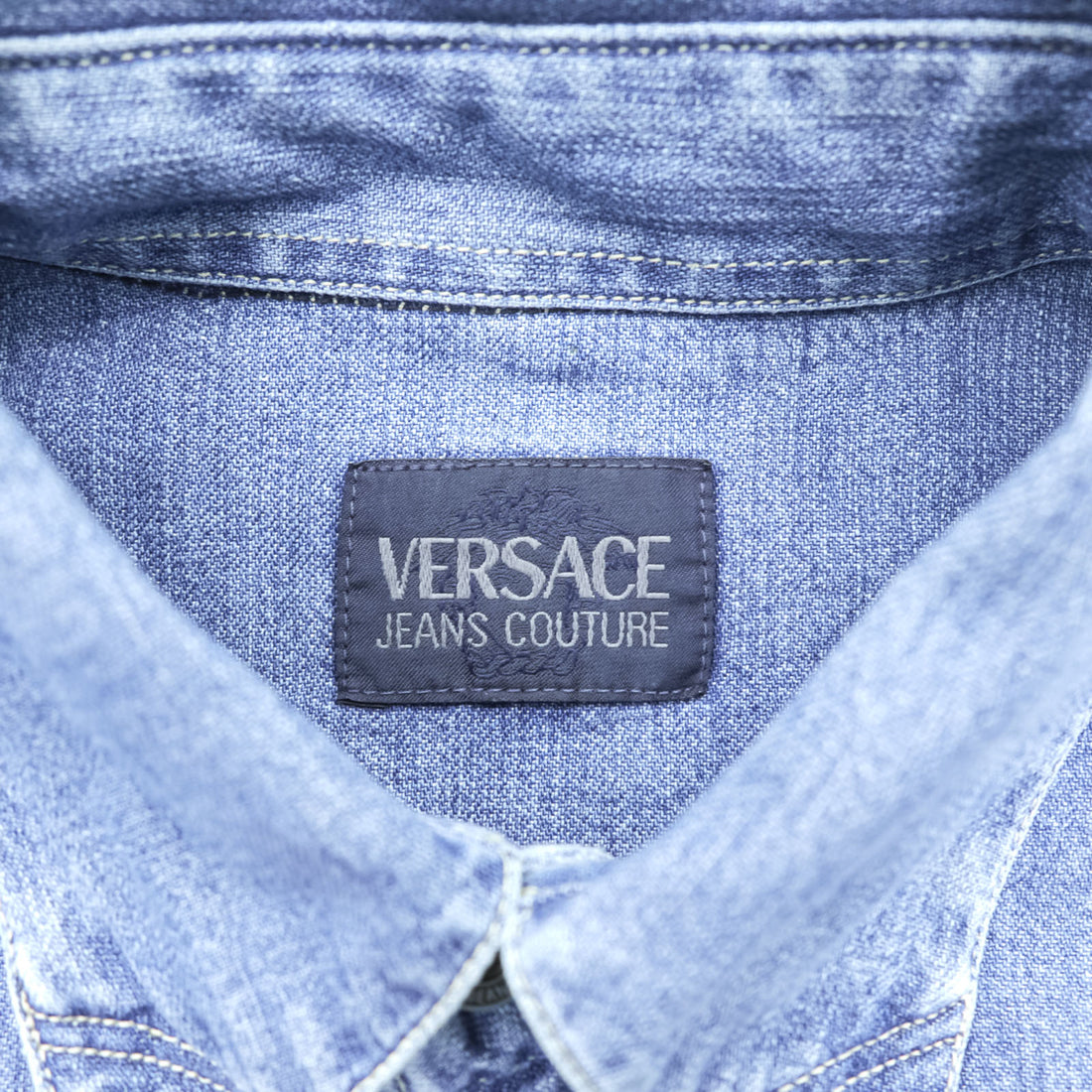 VERSACE 90s Made in Italy Denim Work Shirt XL Indigo Blue Metal Buttons