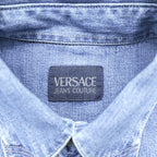 VERSACE 90s Made in Italy Denim Work Shirt XL Indigo Blue Metal Buttons