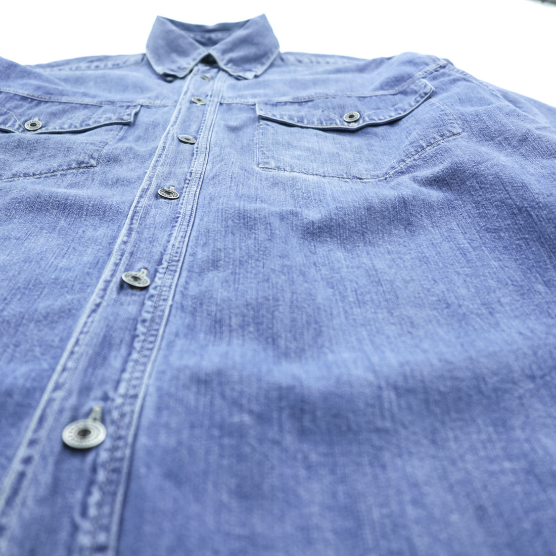 VERSACE 90s Made in Italy Denim Work Shirt XL Indigo Blue Metal Buttons