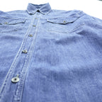 VERSACE 90s Made in Italy Denim Work Shirt XL Indigo Blue Metal Buttons