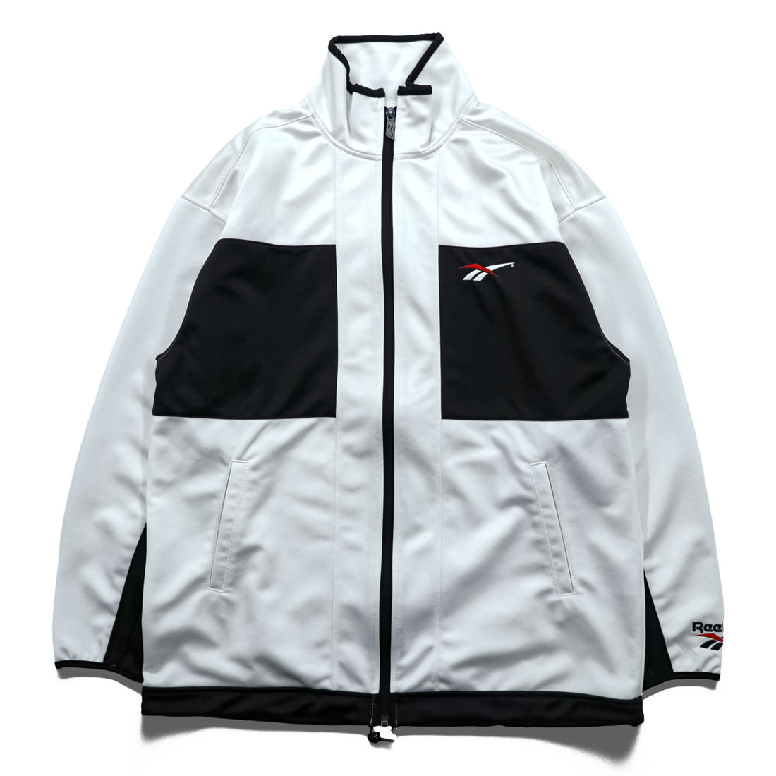 Reebok 90s Japan-Made Track Jacket Jersey M White, Black Vector Logo Embroidery