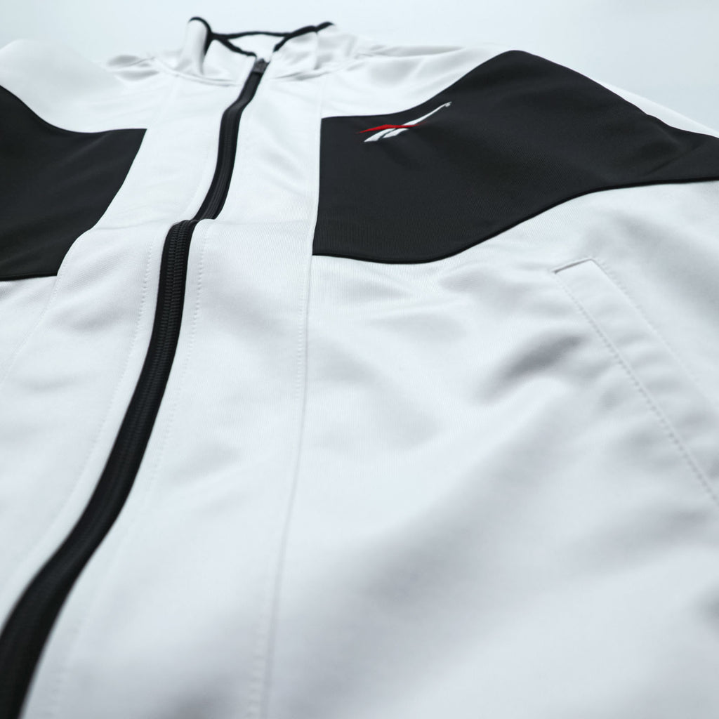Reebok 90s Japan-Made Track Jacket Jersey M White, Black Vector Logo Embroidery