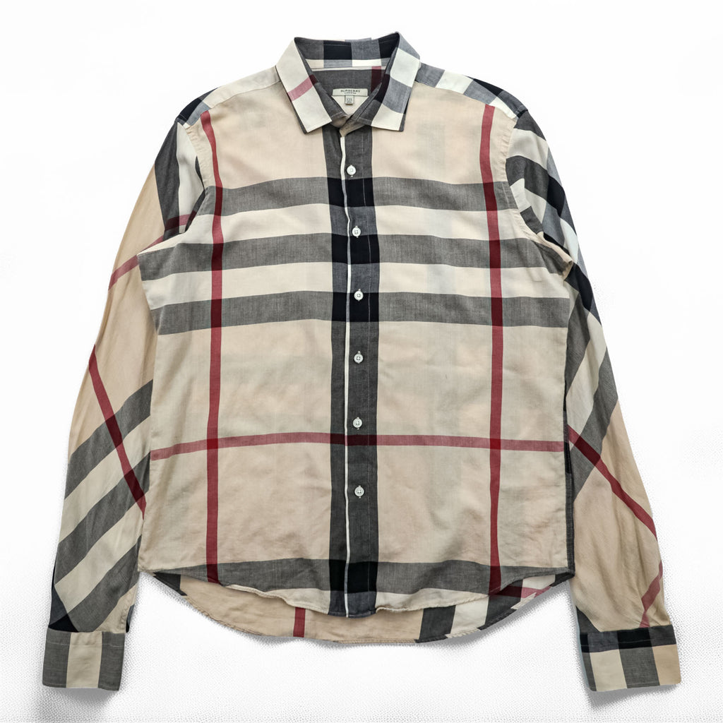 Burberry London Mega Check Long Sleeve Shirt Beige Black Red Cotton XXL Made in Great Britain