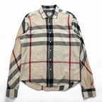 Burberry London Mega Check Long Sleeve Shirt Beige Black Red Cotton XXL Made in Great Britain