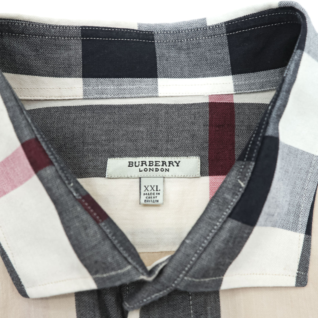 Burberry London Mega Check Long Sleeve Shirt Beige Black Red Cotton XXL Made in Great Britain