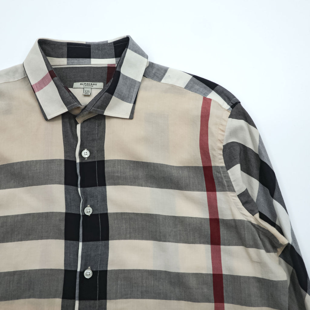 Burberry London Mega Check Long Sleeve Shirt Beige Black Red Cotton XXL Made in Great Britain