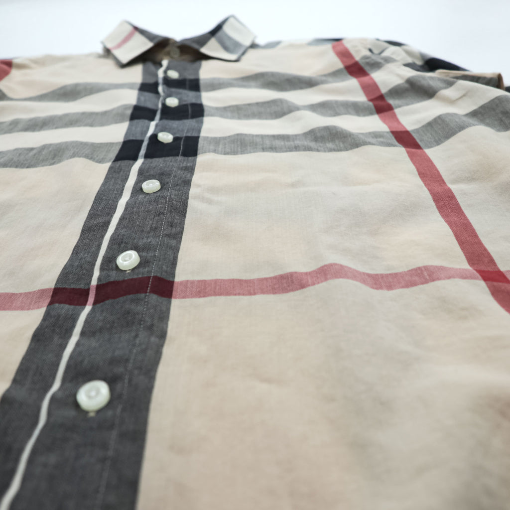 Burberry London Mega Check Long Sleeve Shirt Beige Black Red Cotton XXL Made in Great Britain