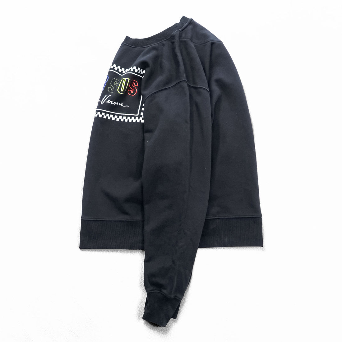 Versus Versace Black Crewneck Sweatshirt Box Logo Gianni Versace Signature Cotton Regular Fit Made in Portugal