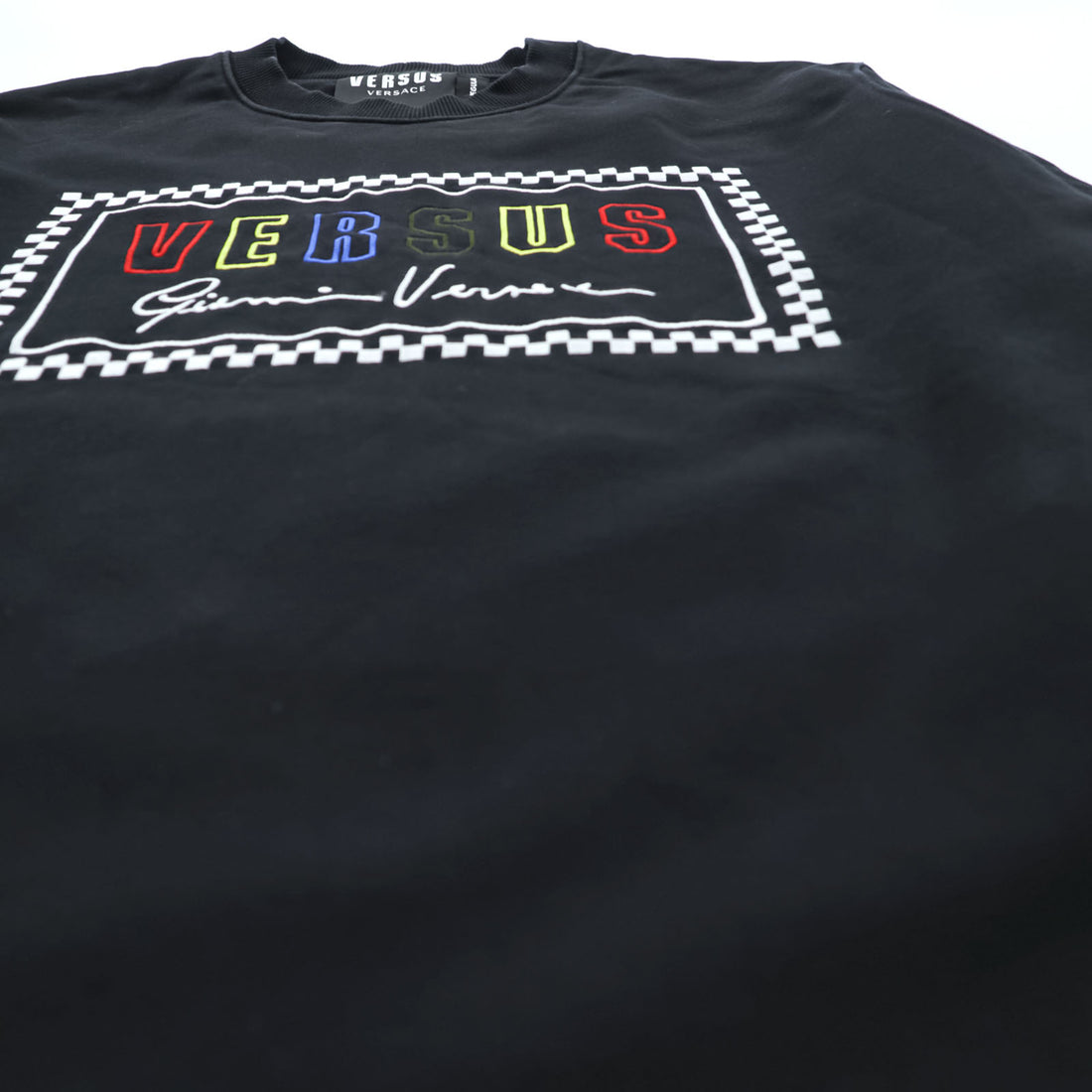 Versus Versace Black Crewneck Sweatshirt Box Logo Gianni Versace Signature Cotton Regular Fit Made in Portugal