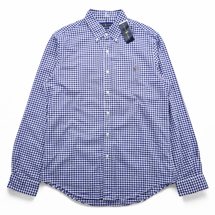 Ralph Lauren ギンガムチェック SLIM FIT ボタンダウンシャツ L ホワイト ブルー スモールポニー 刺繍 ロゴ 未使用品