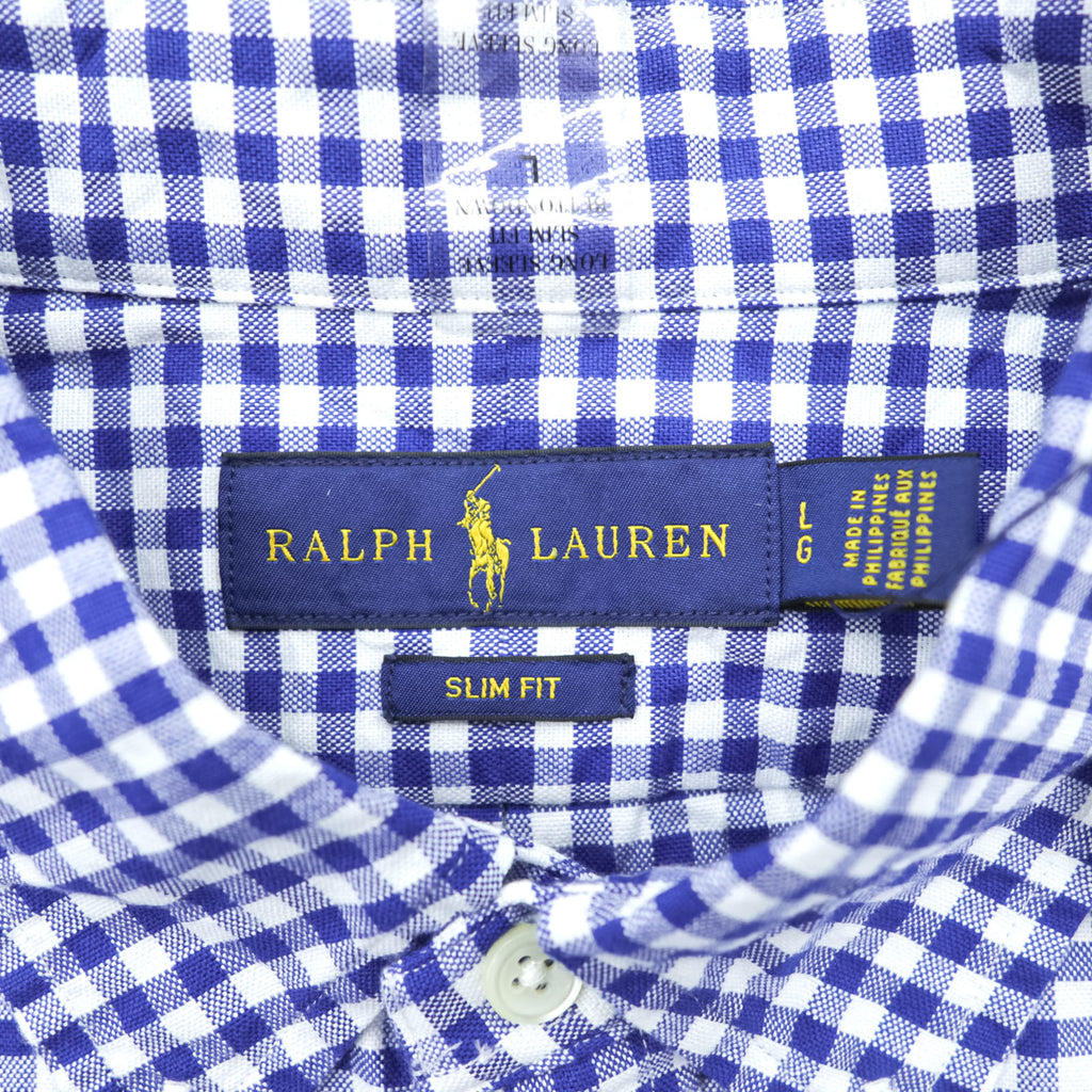 Ralph Lauren Gingham Checked Button-Down Shirt, Size L, White/Blue, Small Pony Embroidery, Slim Fit, Unused