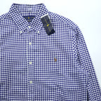 Ralph Lauren Gingham Checked Button-Down Shirt, Size L, White/Blue, Small Pony Embroidery, Slim Fit, Unused