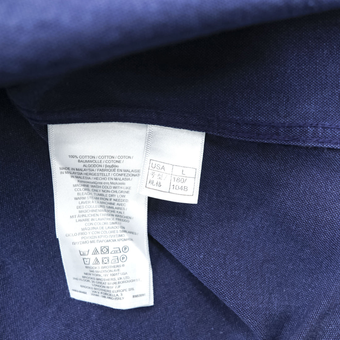 Brooks Brothers button-down shirt, size L, navy, with a single logo (REGENT).